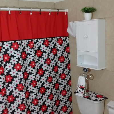 set bano 7pzas rojo flores rojas y blancas codigo 115